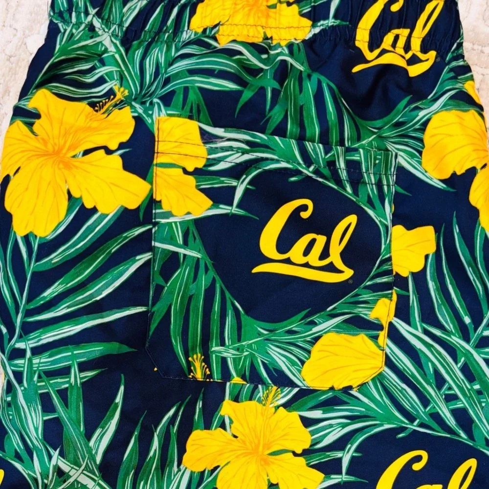 UC Berkeley Cal Golden Bears Mens 2XL Swim Trunks Tropical Floral Navy Yellow
